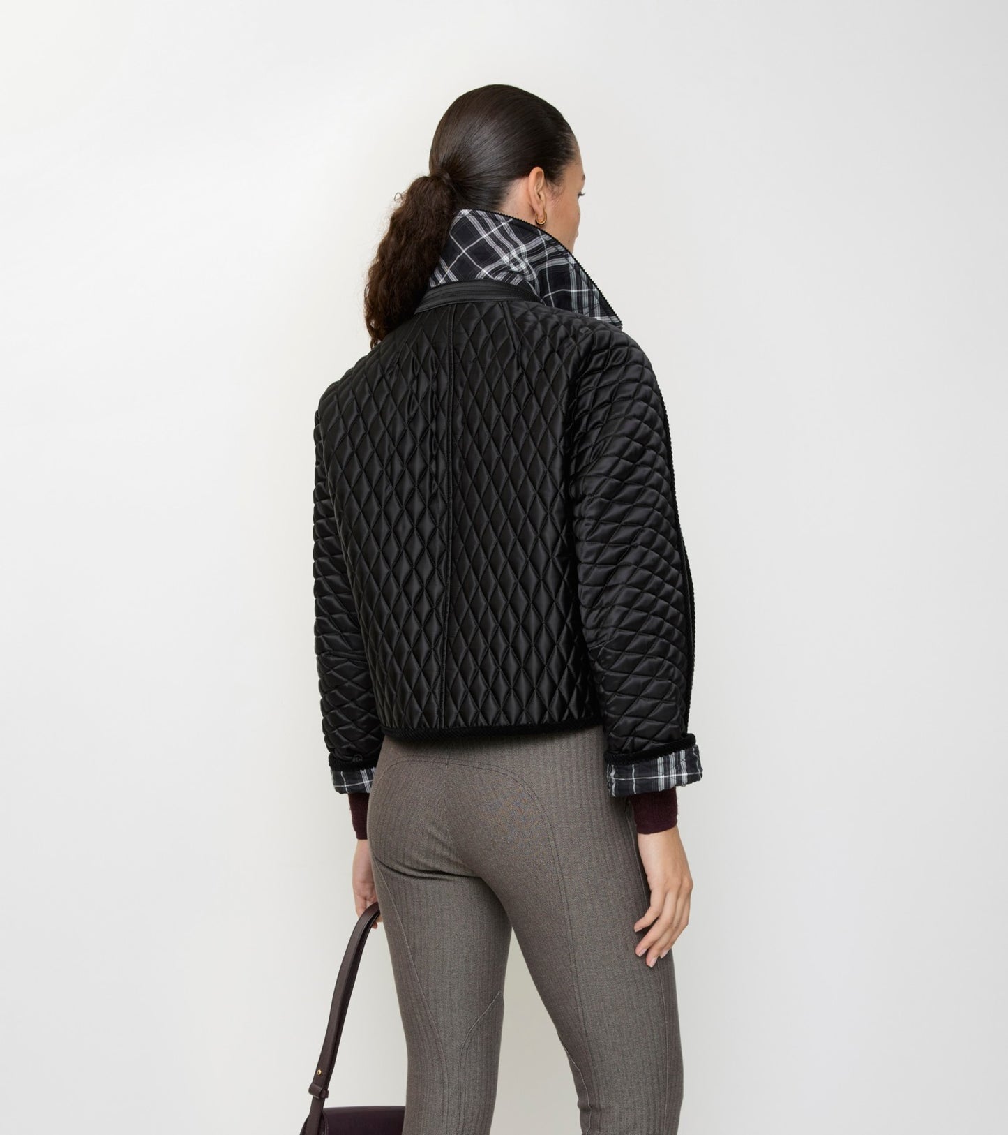 Cropped Quilted Nylon Floriston Jacket in Black