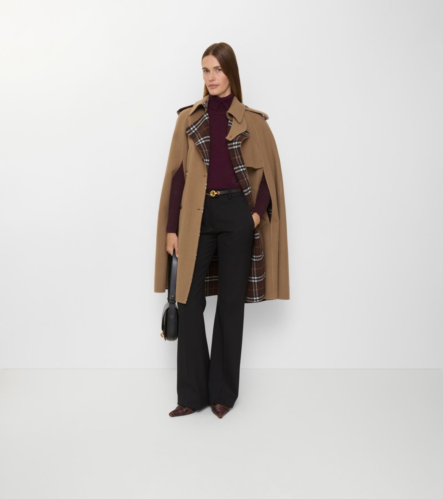 Wool Belmont Trench Cape in Camel brown/treacle brown