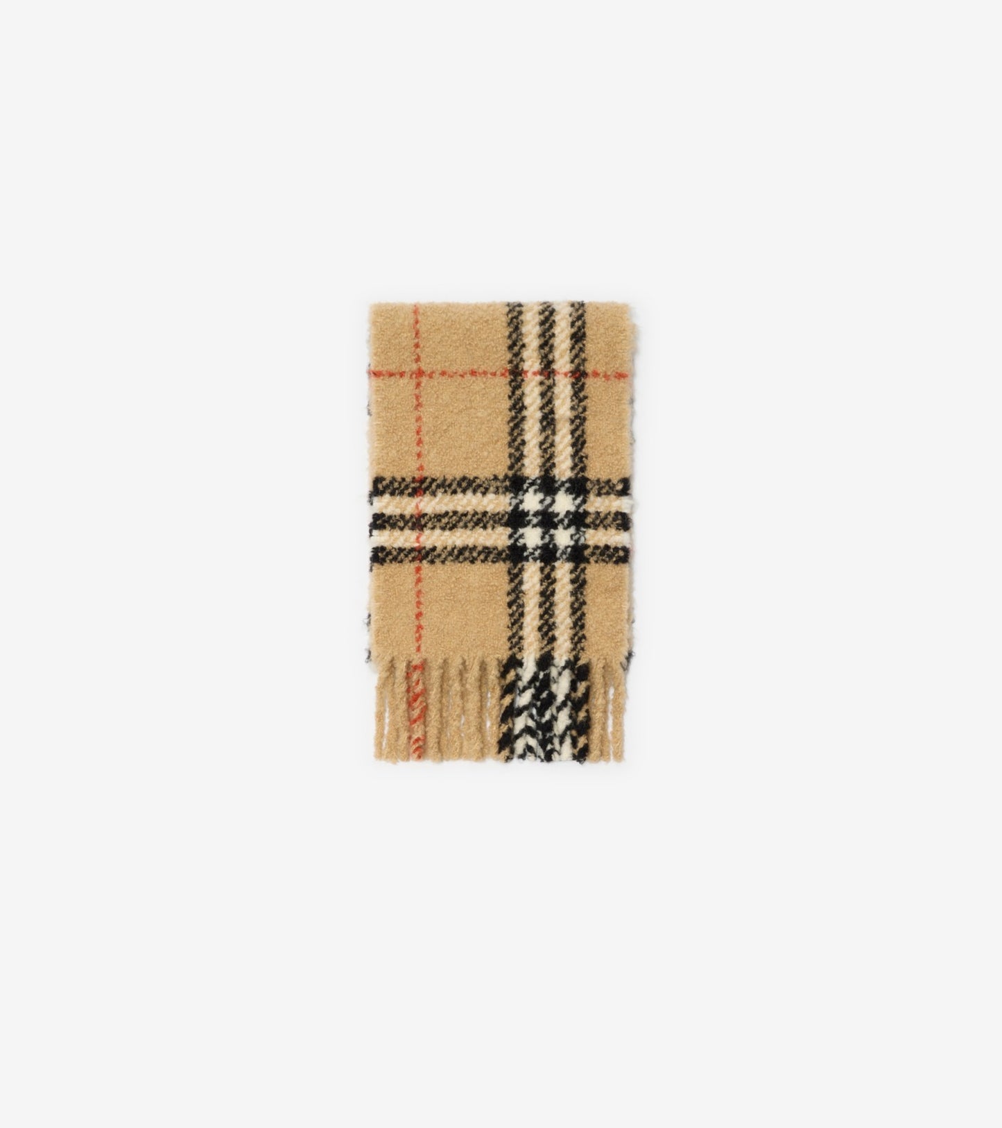 Check Alpaca Wool Blend Bouclé Scarf in Sand beige
