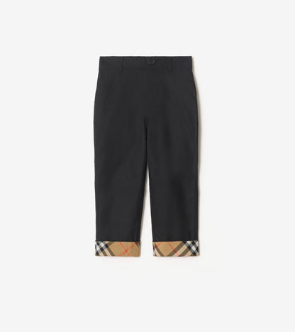 Check Turn-up Cotton Trousers in Sand beige