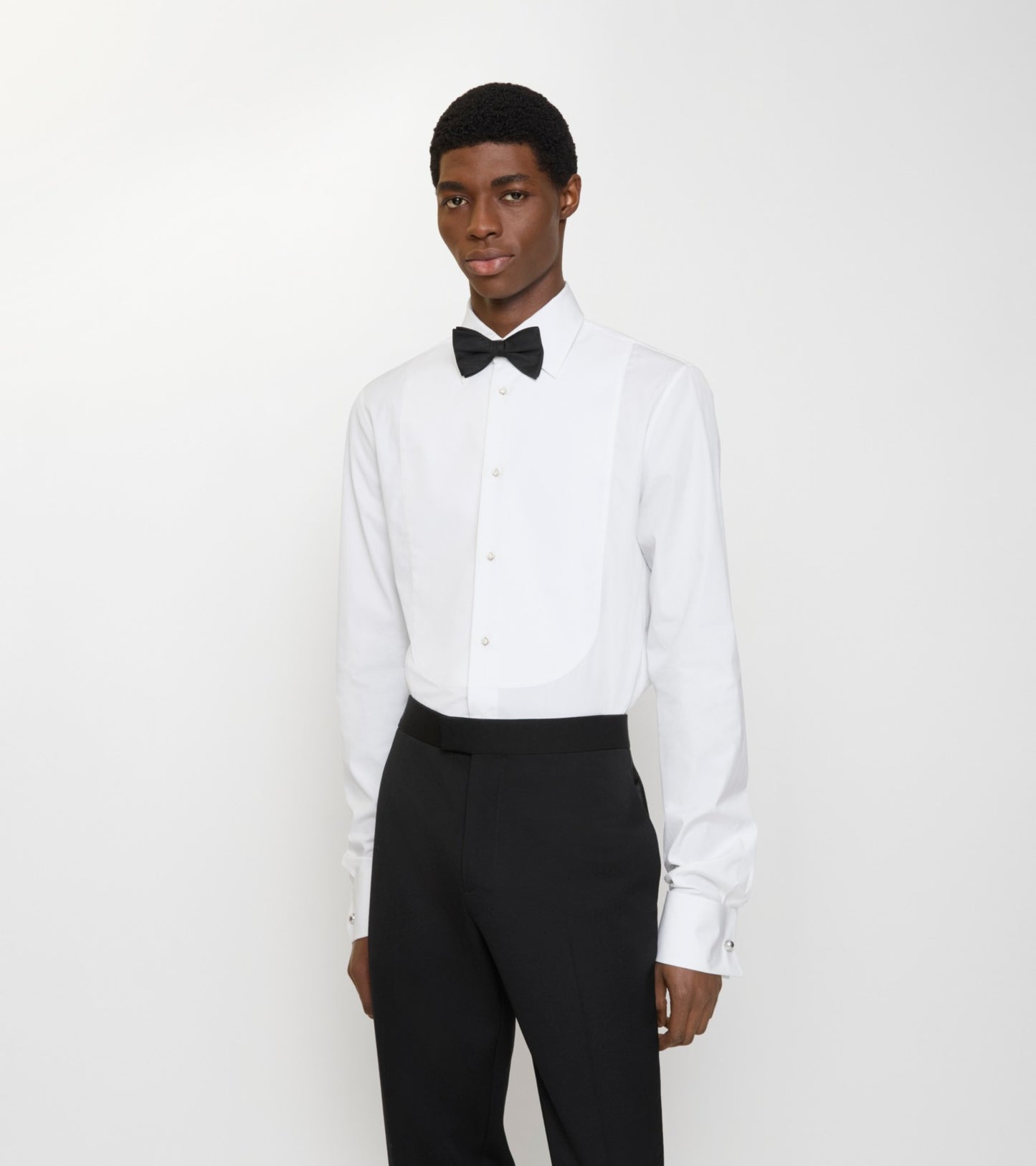 Slim Fit Cotton Tuxedo Shirt in White