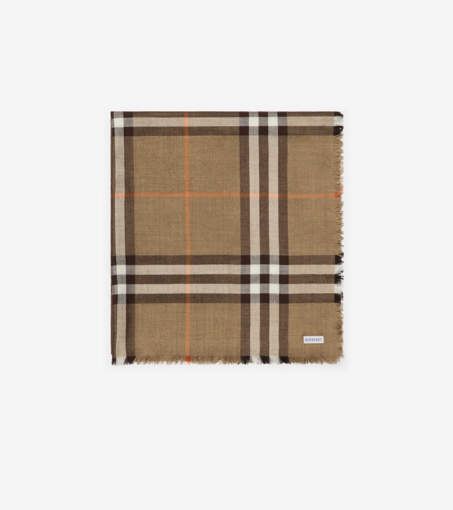 Reversible Check Wool Silk Scarf in Sand beige/vole brown