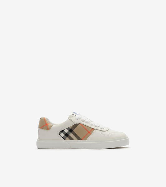Check and Leather Sneakers in Sand beige - Children