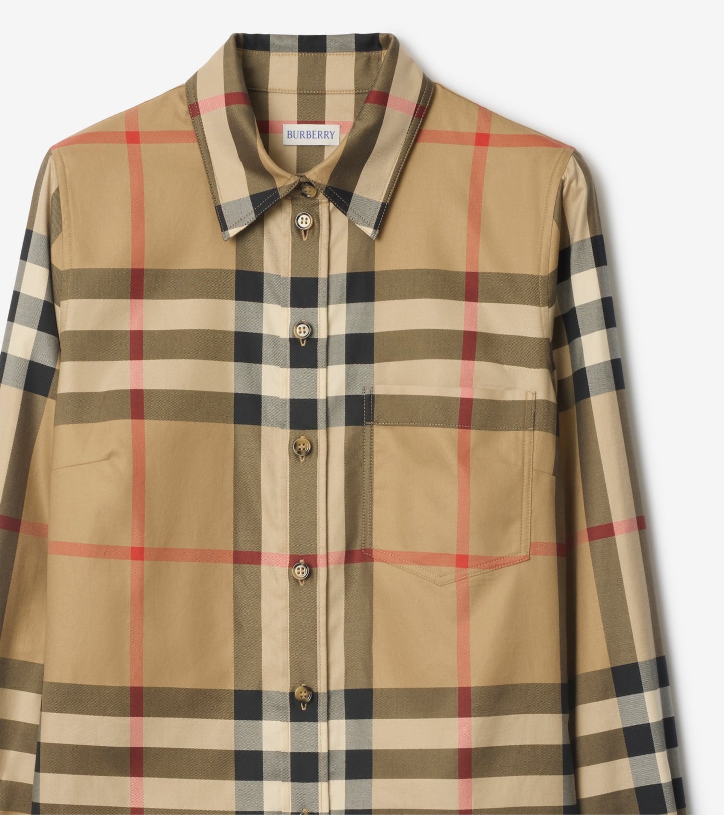 Slim Fit Check Cotton Shirt in Archive beige