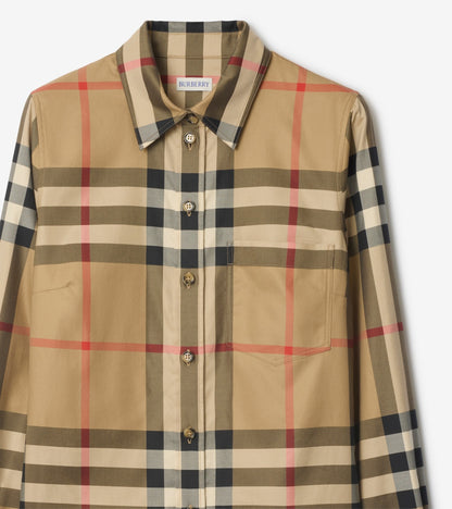 Slim Fit Check Cotton Shirt in Archive beige