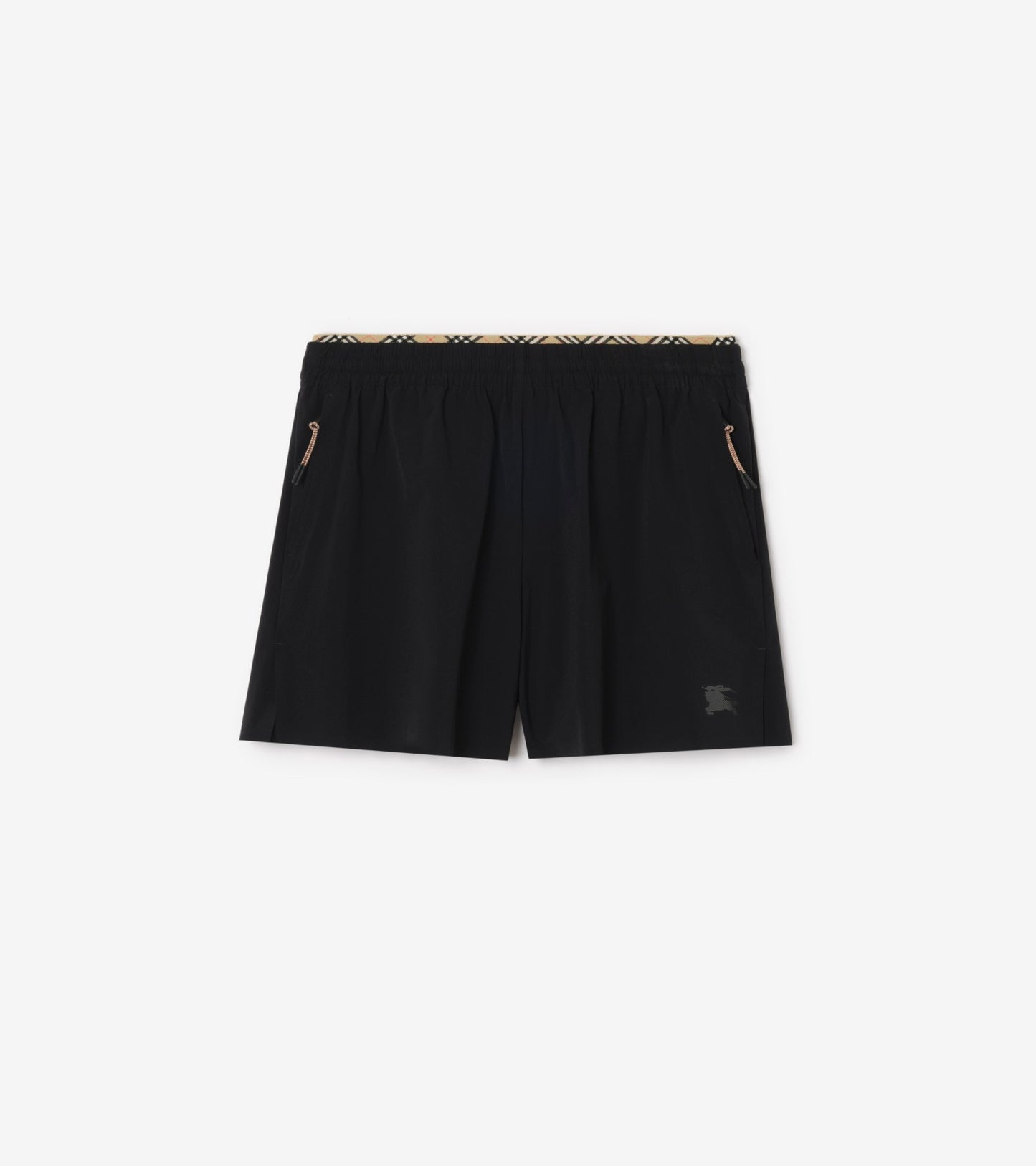 Check Trim Stretch Nylon Shorts in Black
