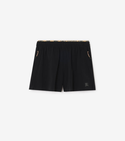 Check Trim Stretch Nylon Shorts in Black