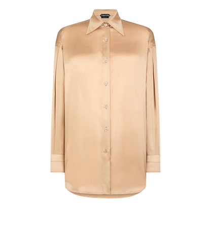 Stretch Silk Satin Relaxed Fit Shirt