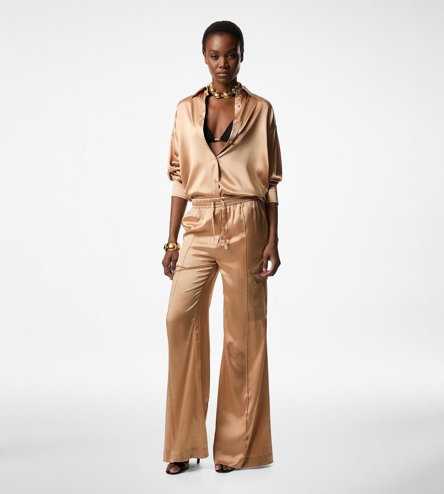 Stretch Silk Satin Relaxed Fit Shirt
