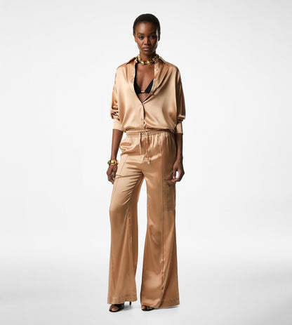 Stretch Silk Satin Relaxed Fit Shirt