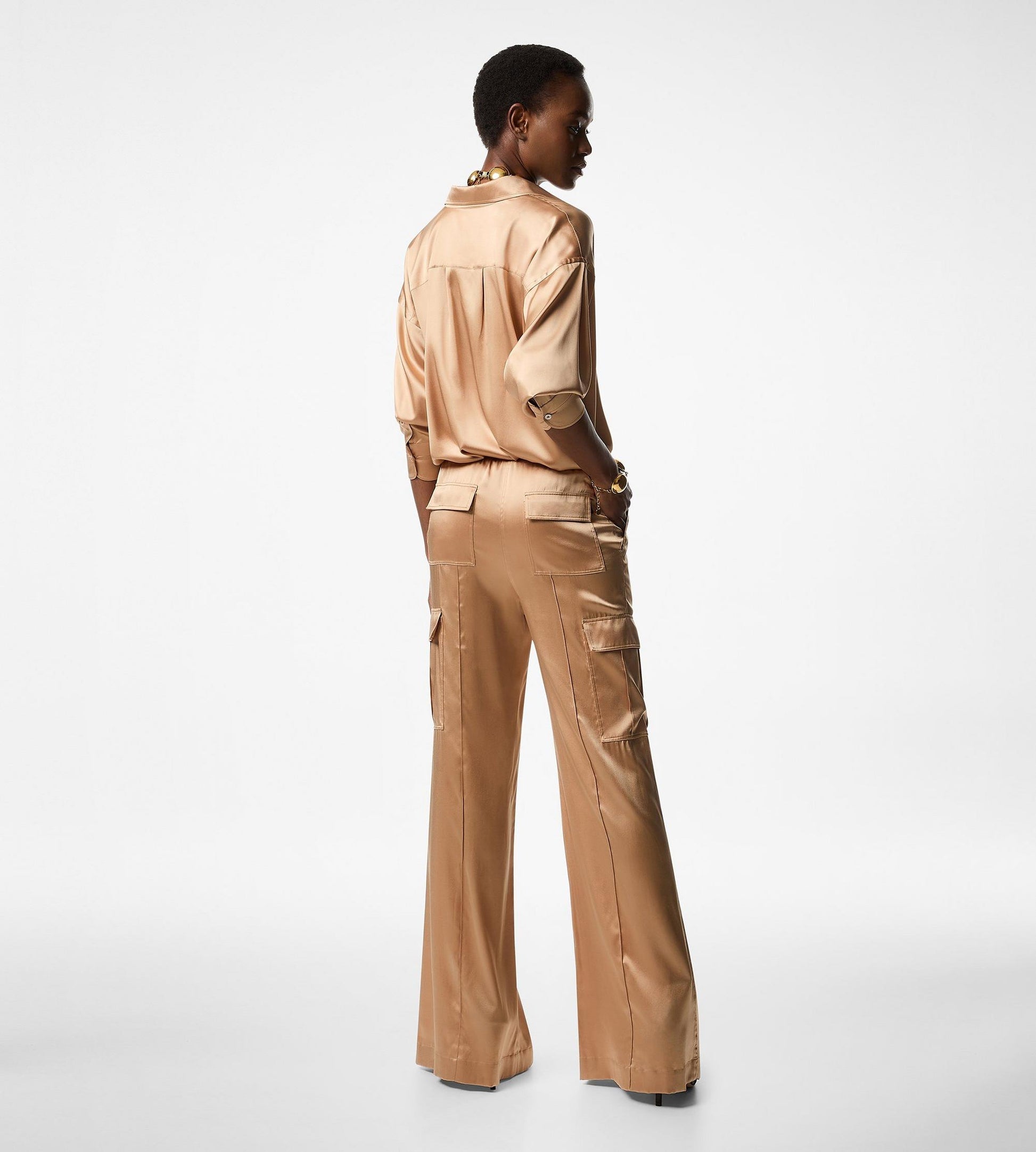Stretch Silk Satin Relaxed Fit Shirt