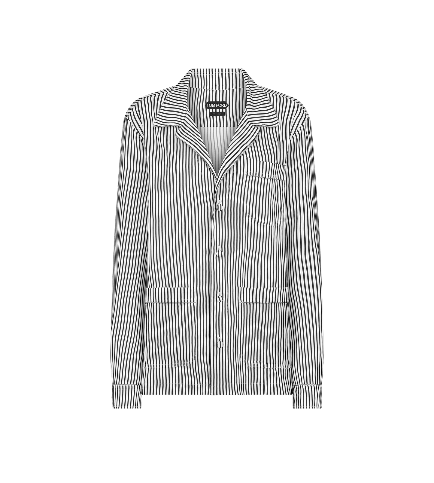 Striped Silk Pj Shirt With Piping And Tonal Tf Embroidered Logo