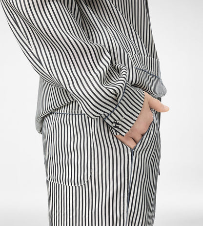 Striped Silk Pj Shirt With Piping And Tonal Tf Embroidered Logo
