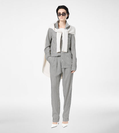 Striped Silk Pj Shirt With Piping And Tonal Tf Embroidered Logo