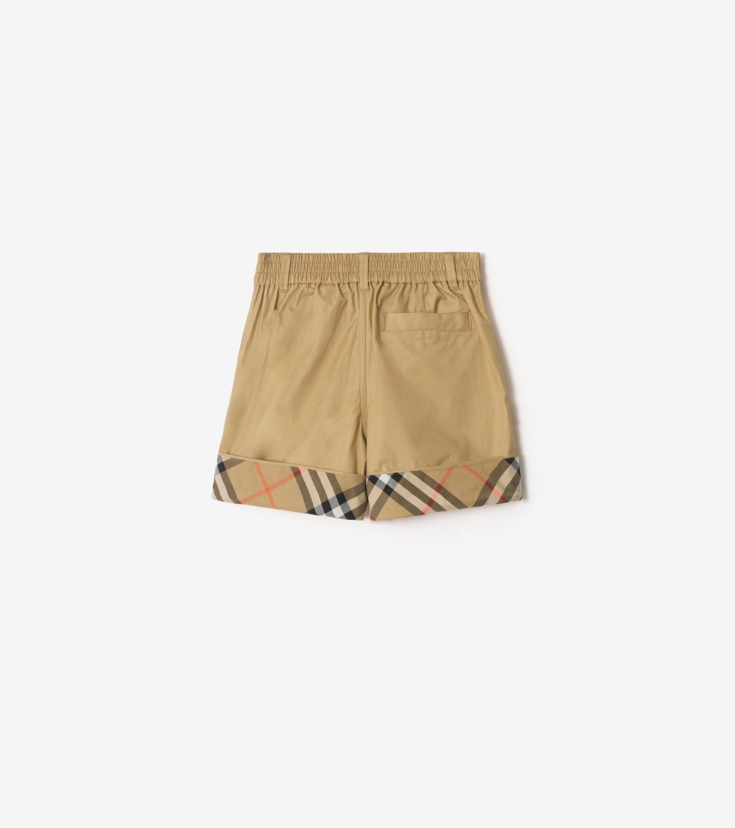 Check Turn-up Cotton Shorts in Sand beige