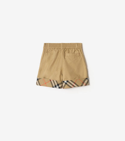 Check Turn-up Cotton Shorts in Sand beige