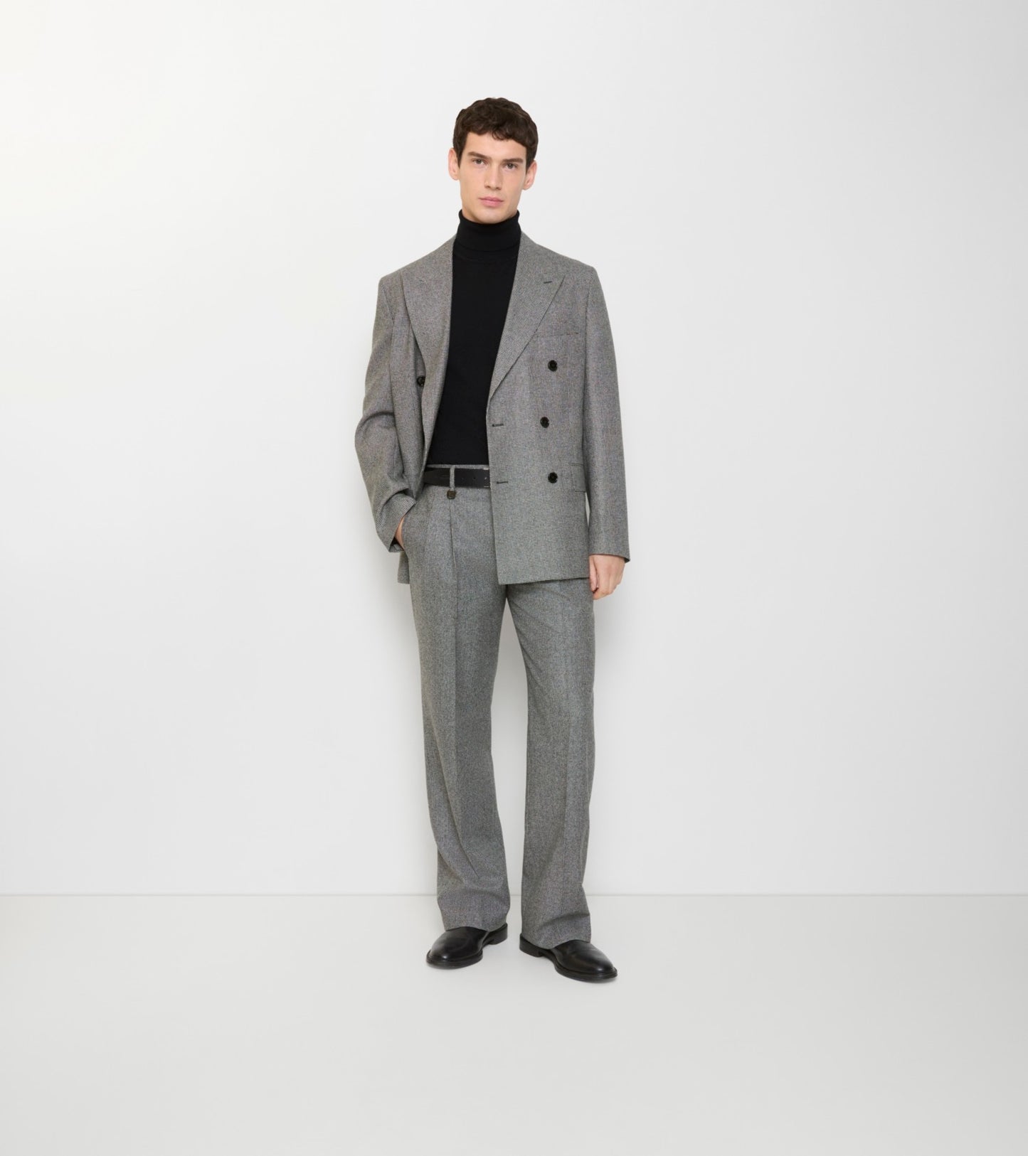 Puppytooth Check Wool Tailored Trousers in Titanium grey/black