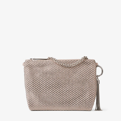 Callie Ballet Pink Suede Clutch Bag with Diamond Motif and Crystal Hotfix