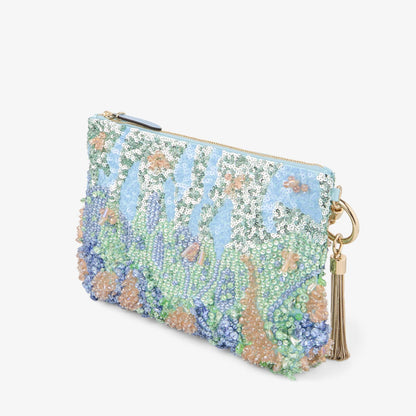 Callie Blue Multi Satin Clutch Bag with Multi Crystal Embroidery