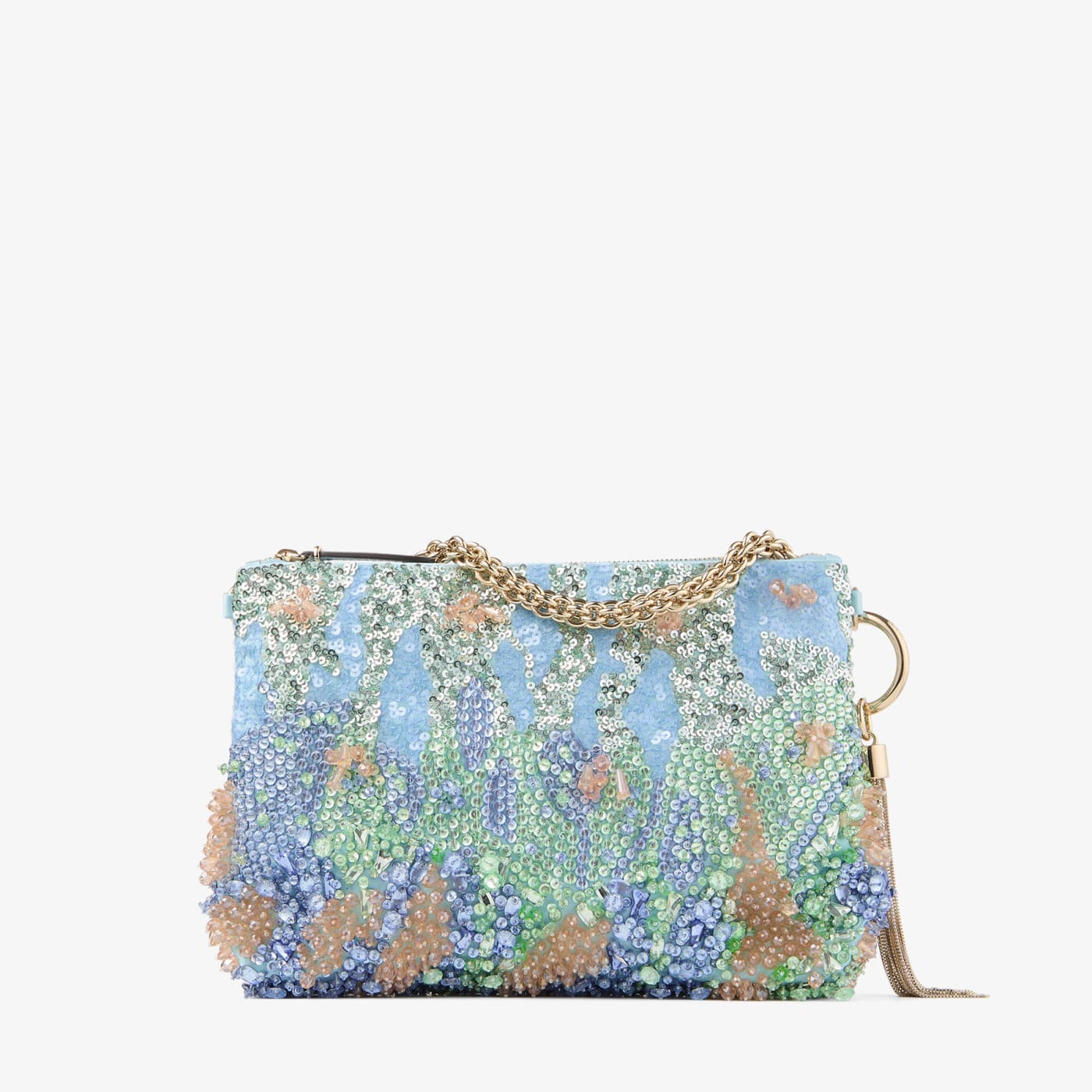 Callie Blue Multi Satin Clutch Bag with Multi Crystal Embroidery