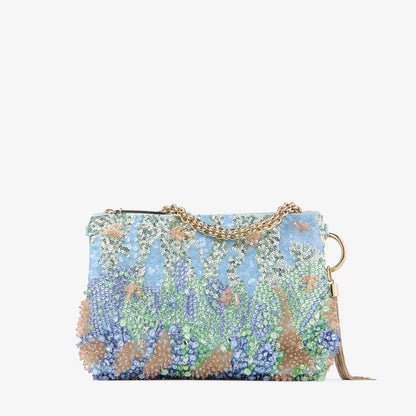 Callie Blue Multi Satin Clutch Bag with Multi Crystal Embroidery