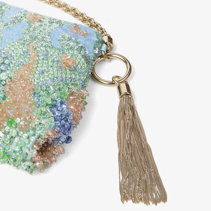 Callie Blue Multi Satin Clutch Bag with Multi Crystal Embroidery
