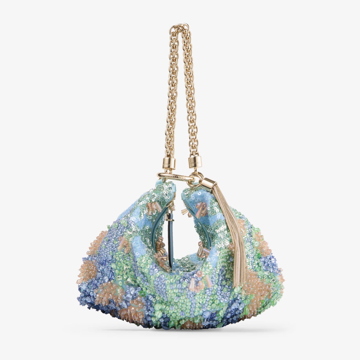 Callie Blue Multi Satin Clutch Bag with Multi Crystal Embroidery