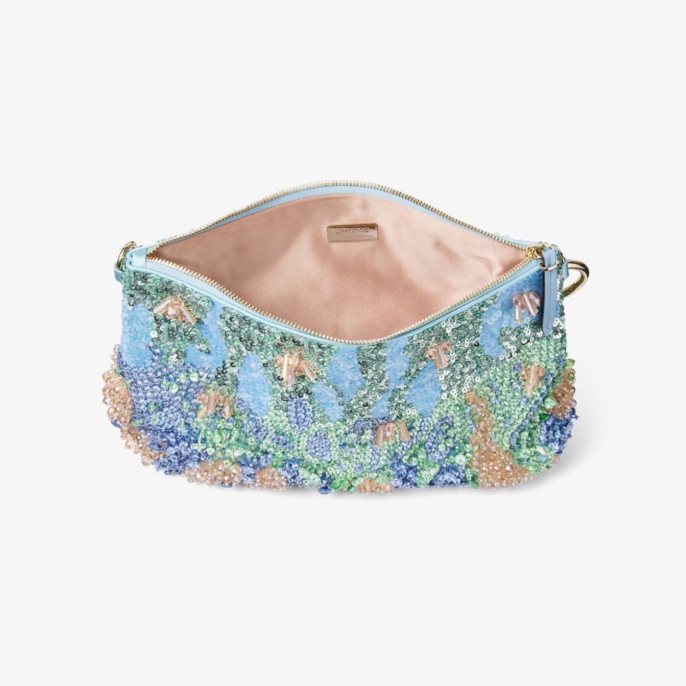 Callie Blue Multi Satin Clutch Bag with Multi Crystal Embroidery