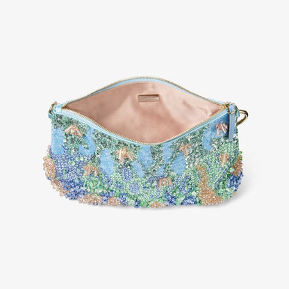 Callie Blue Multi Satin Clutch Bag with Multi Crystal Embroidery