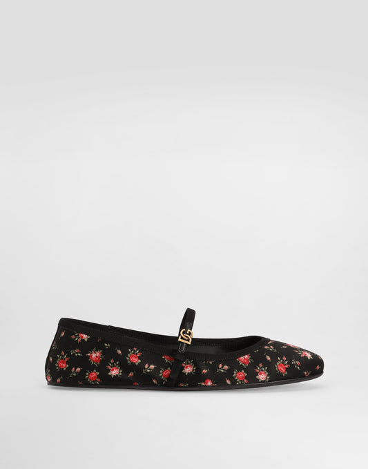 Satin ballet flats with little roses print