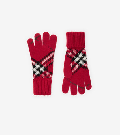 Check Cashmere Blend Gloves in Post red