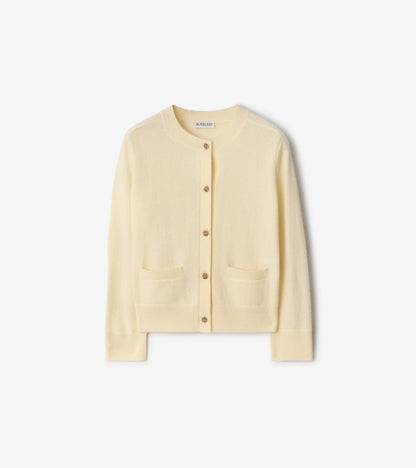 Check Patch Wool Cashmere Cardigan in Ivory white