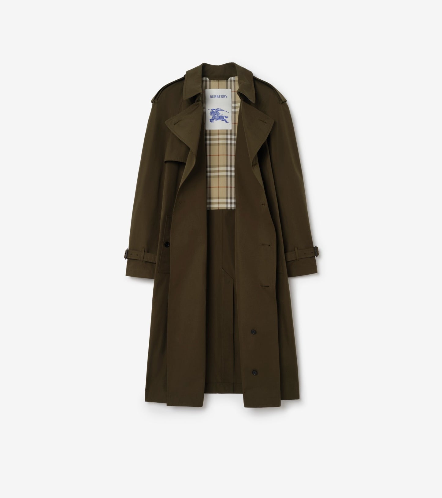 Long Lightweight Cotton Trench Coat in Marsh green