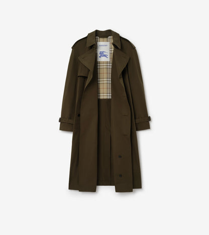 Long Lightweight Cotton Trench Coat in Marsh green
