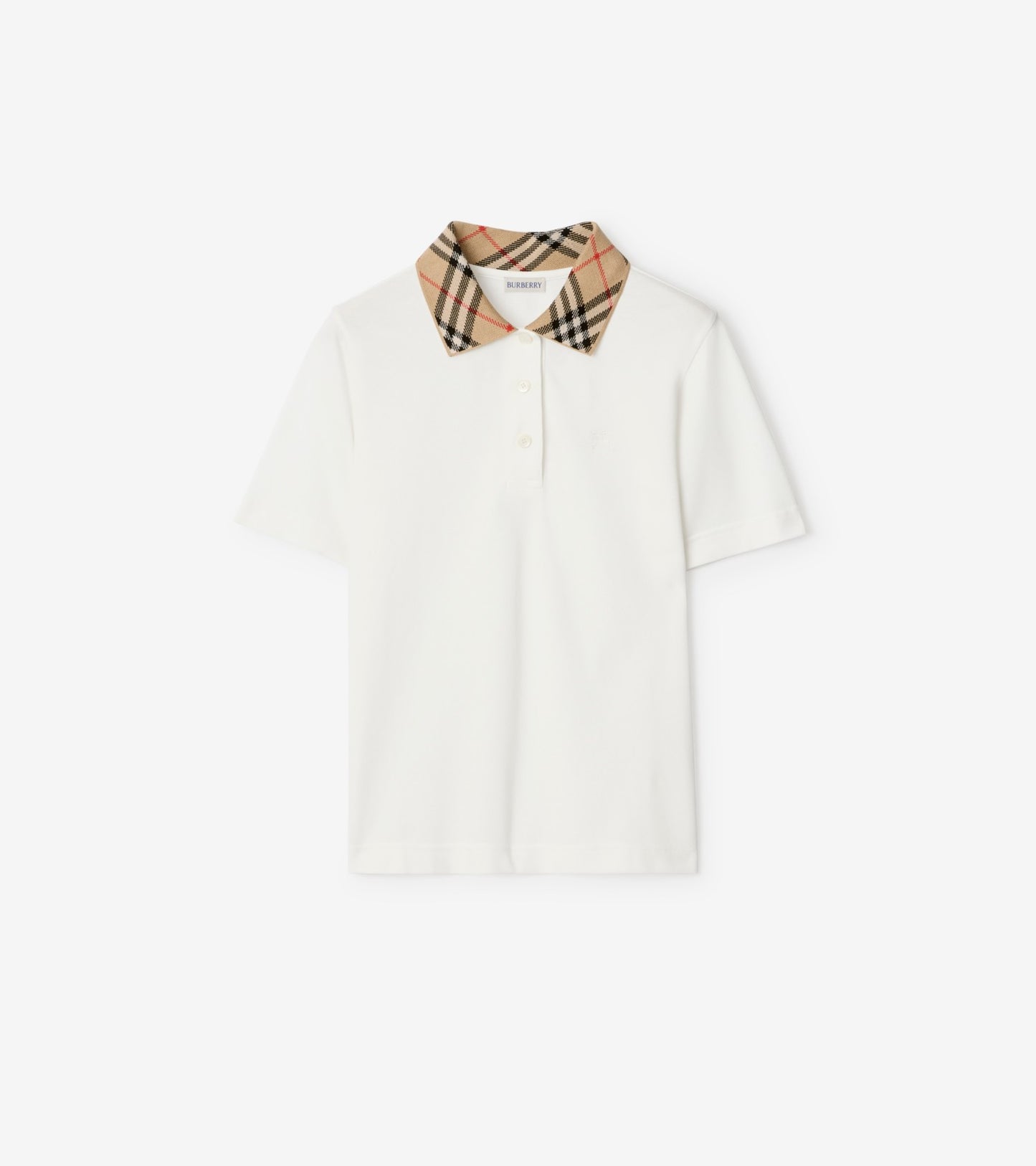 Check Collar Cotton Polo Shirt in Chalk white