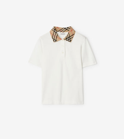 Check Collar Cotton Polo Shirt in Black