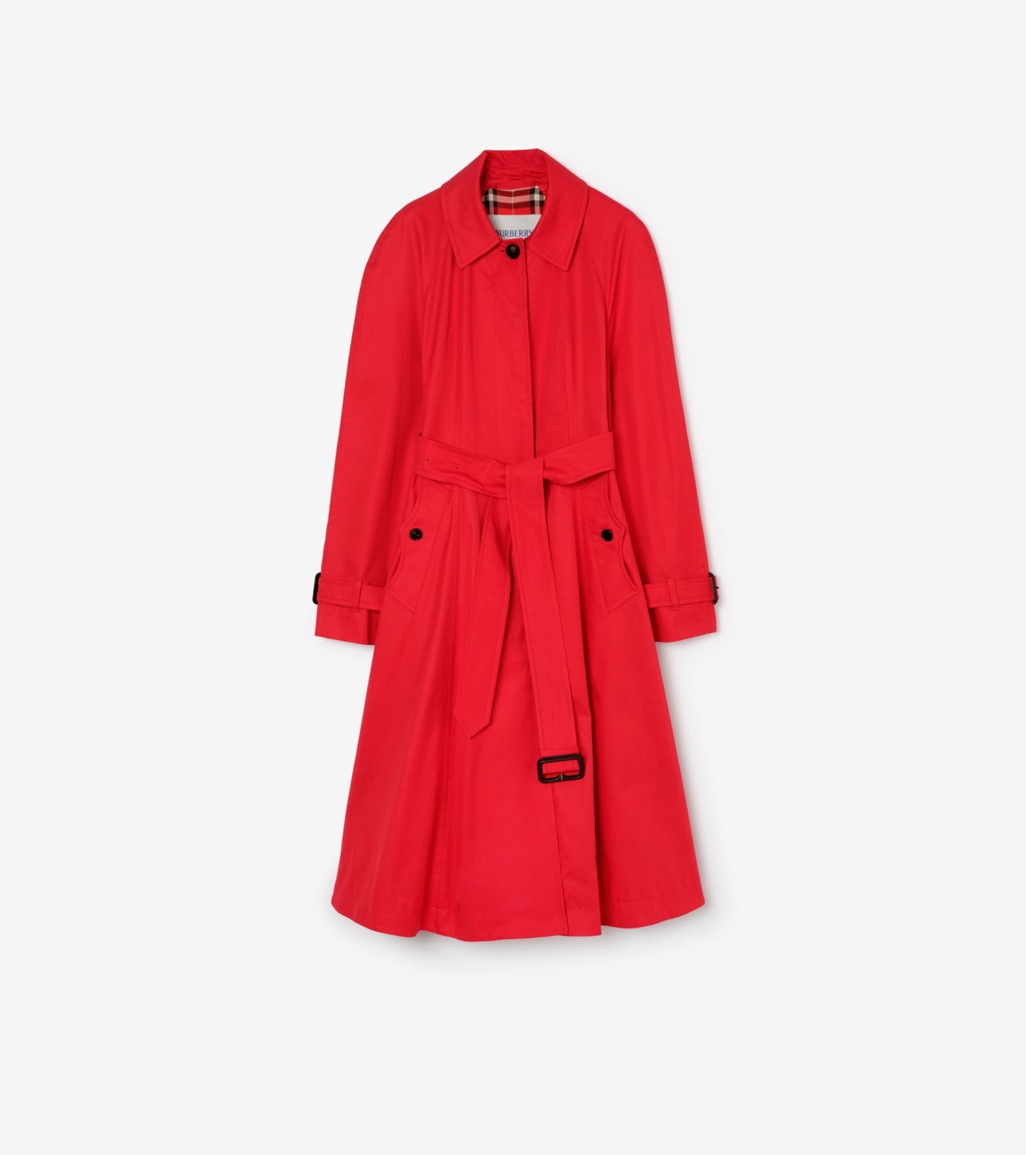 Long Gabardine Ellingham Fit-and-flare Car Coat in Crayon red