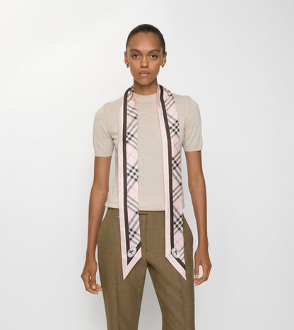 Skinny Check Silk Scarf in Bow pink