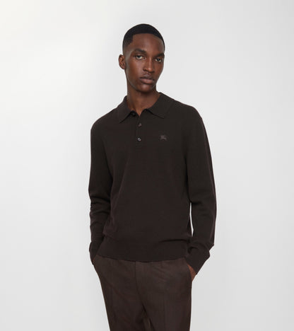 Long-sleeve Cashmere Blend Polo Shirt in Scorched brown