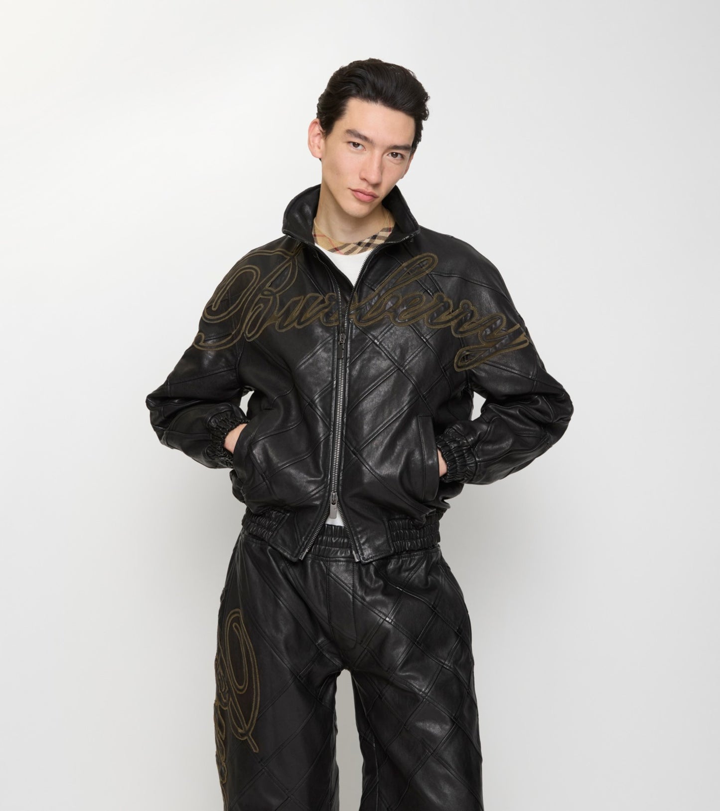Cursive Logo Leather Jacket in Black