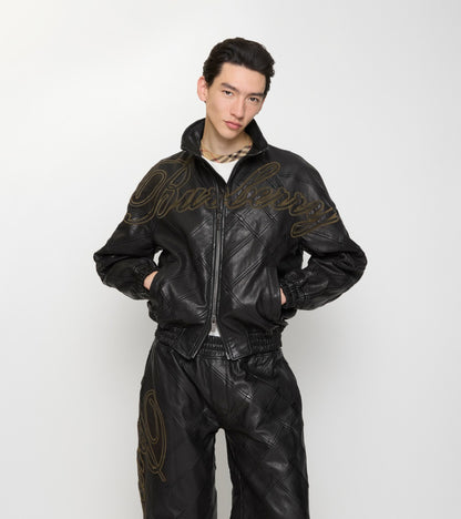 Cursive Logo Leather Jacket in Black