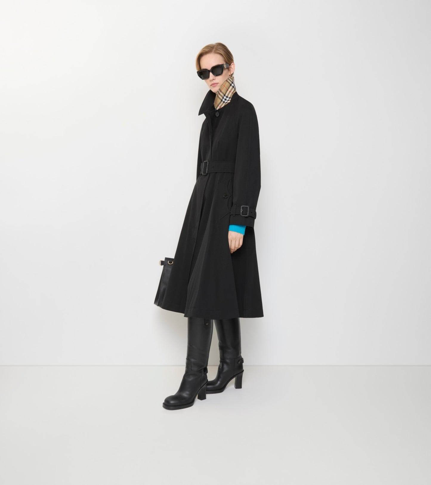 Long Gabardine Ellingham Fit-and-flare Car Coat in Black