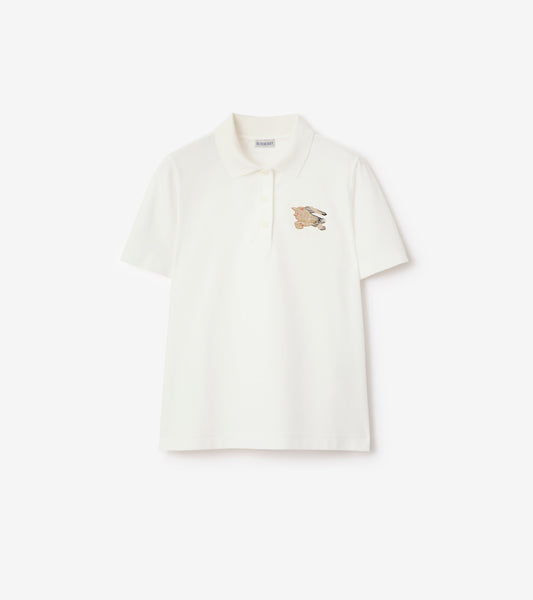 Knight Check Cotton Polo Shirt in Chalk white