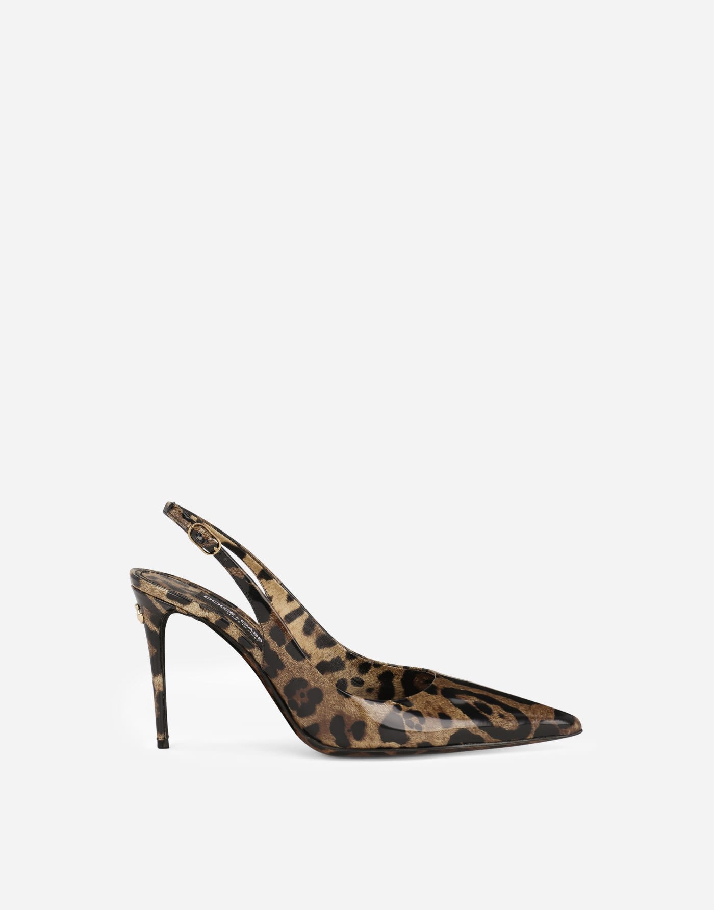 Polished calfskin slingbacks with leopard print