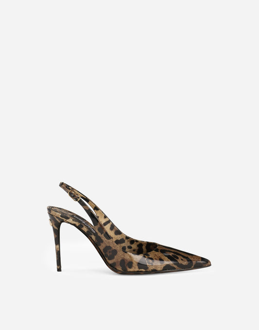 Polished calfskin slingbacks with leopard print