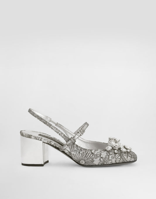 Brocade slingback with embroidery and stones