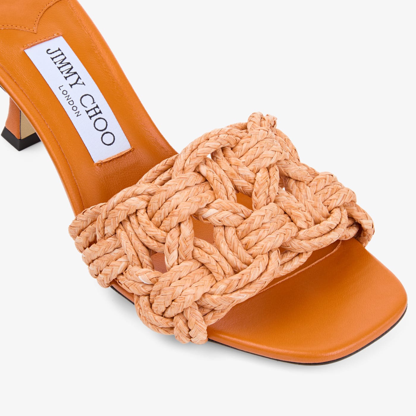 Chara 70 Sunset Orange Crochet Raffia and Nappa Leather Mule Sandals