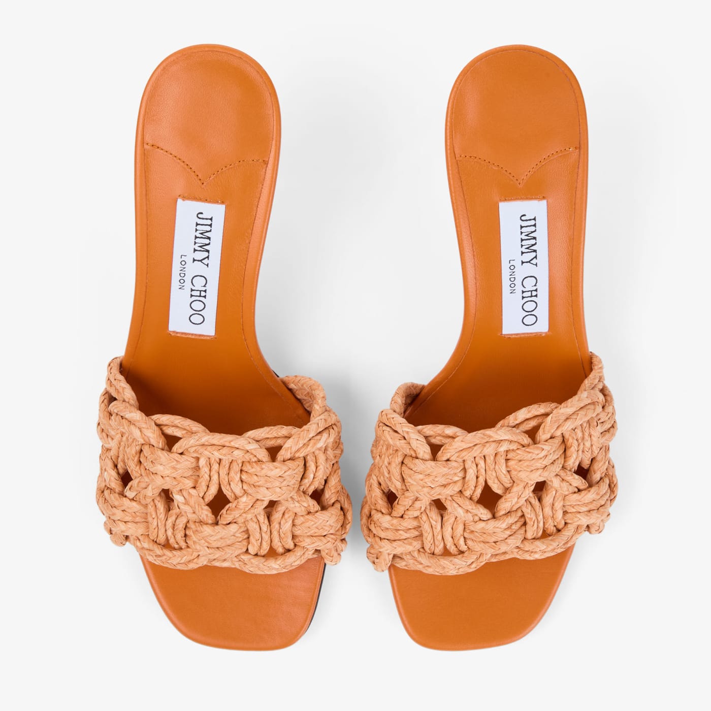 Chara 70 Sunset Orange Crochet Raffia and Nappa Leather Mule Sandals