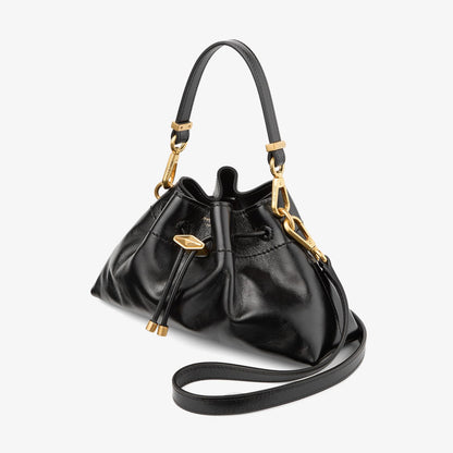 Cinch Small Black Soft Shiny Biker Leather Shoulder Bag