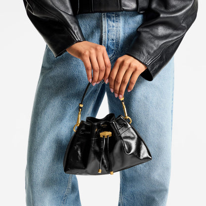 Cinch Small Black Soft Shiny Biker Leather Shoulder Bag